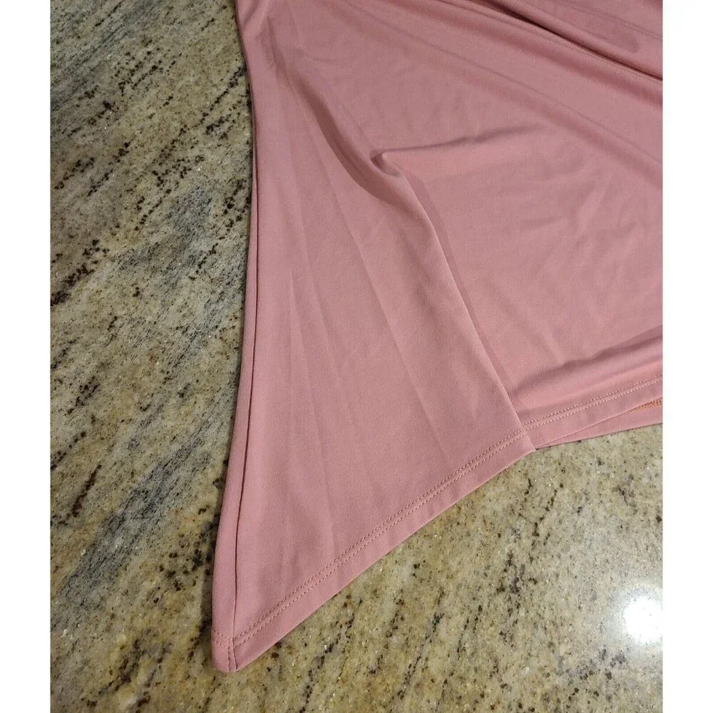 Simply Emma Size 1X Sharkbite Hem 3/4 Sleeve Beaded Embellished Neck Top Pink - Picture 7 of 15